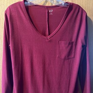 GAP Women's Deep Red Long Sleeve V-Neck Top